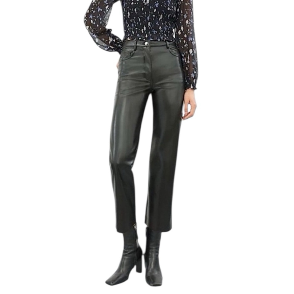Nwt Aritzia Wilfred Melina Cropped Black Faux Leather Pants Size 00